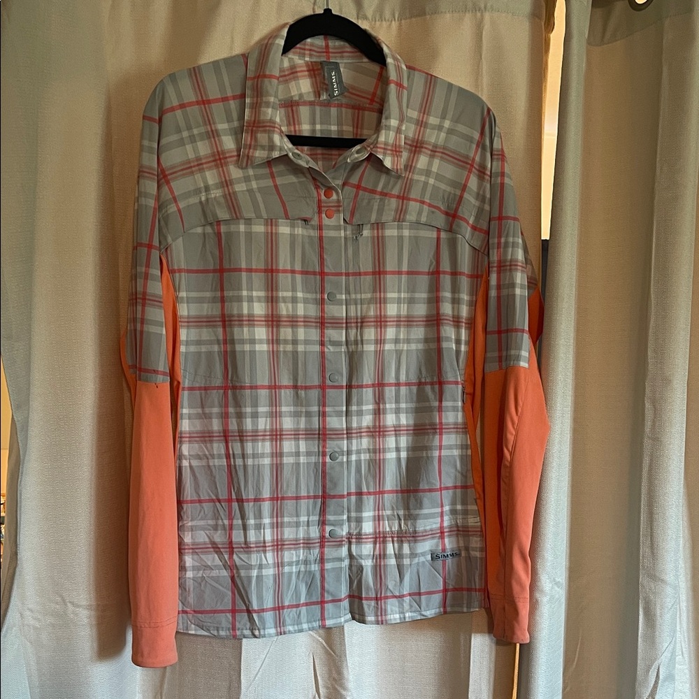 Simms Red and Gray Plaid Shirt
